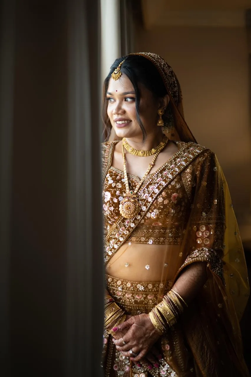 Anindita — bridal makeup in Bhubaneswar by Romma, window light portrait