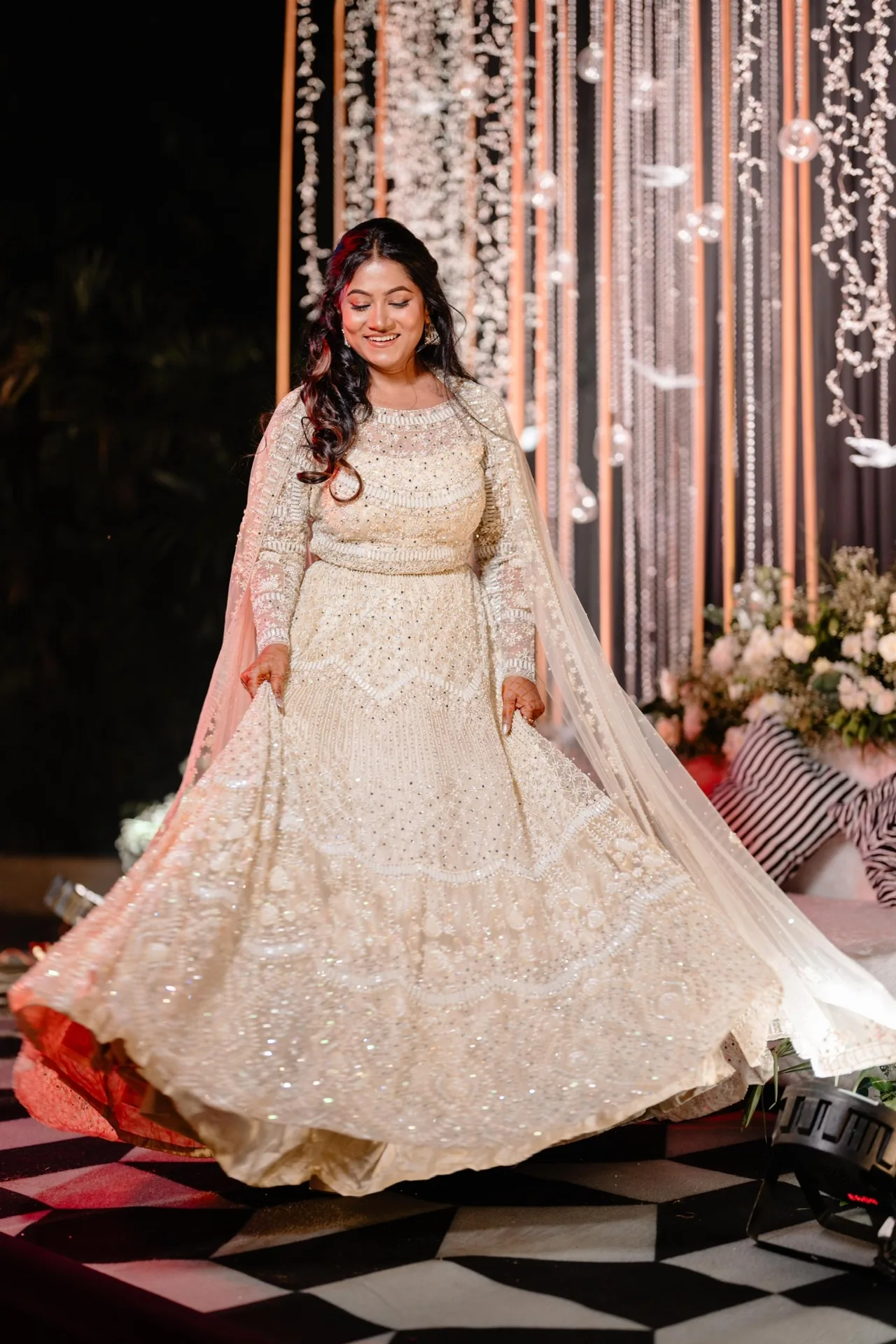 Anisha — bride by Romma in Odisha, twirling at her reception
